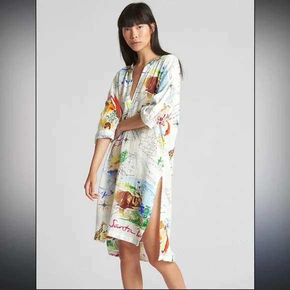 Gap Love Dreamwell Print Crinkle Popover Linen Blend Oversized Shirt Dress  M - Picture 16 of 16